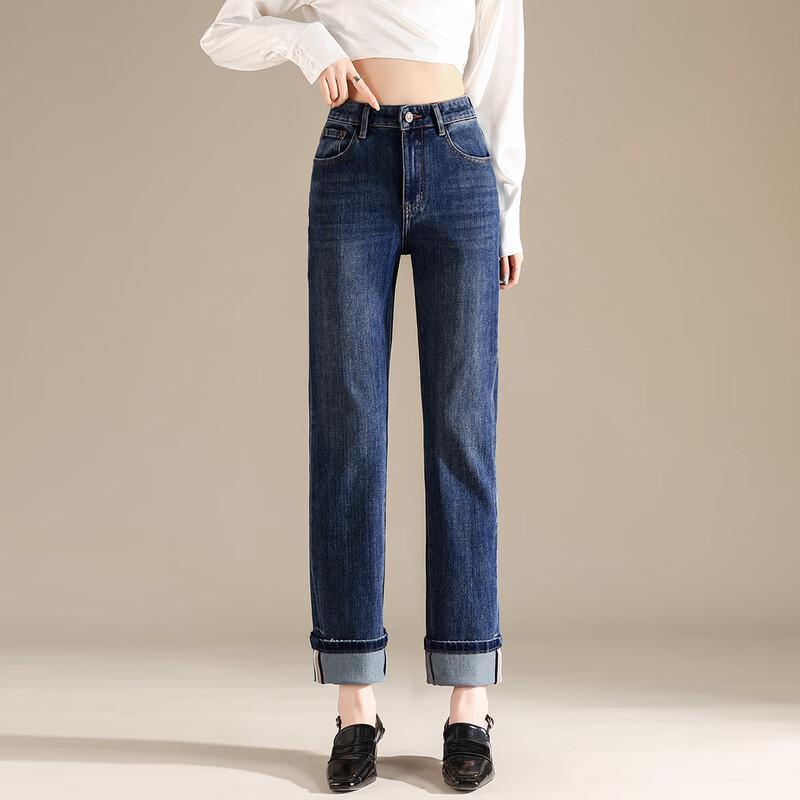 

RAIN.CUN Women s Petite High-Waist Straight-Leg Cropped Jeans 30