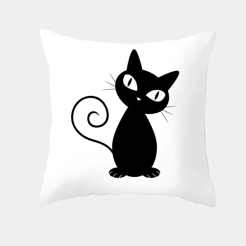 Cute Cartoon Cat Cushion Cover Creative Black White Naughty Cat Pillow Case Home Textiles Decorative Pillow Cover For Sofa