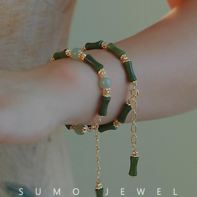 

Xingchenzi Natural Olive Jade Bamboo Bracelet New Chinese-style fresh and elegant versatile bracelet for best friends Bamboo Joint Hetian Jade
