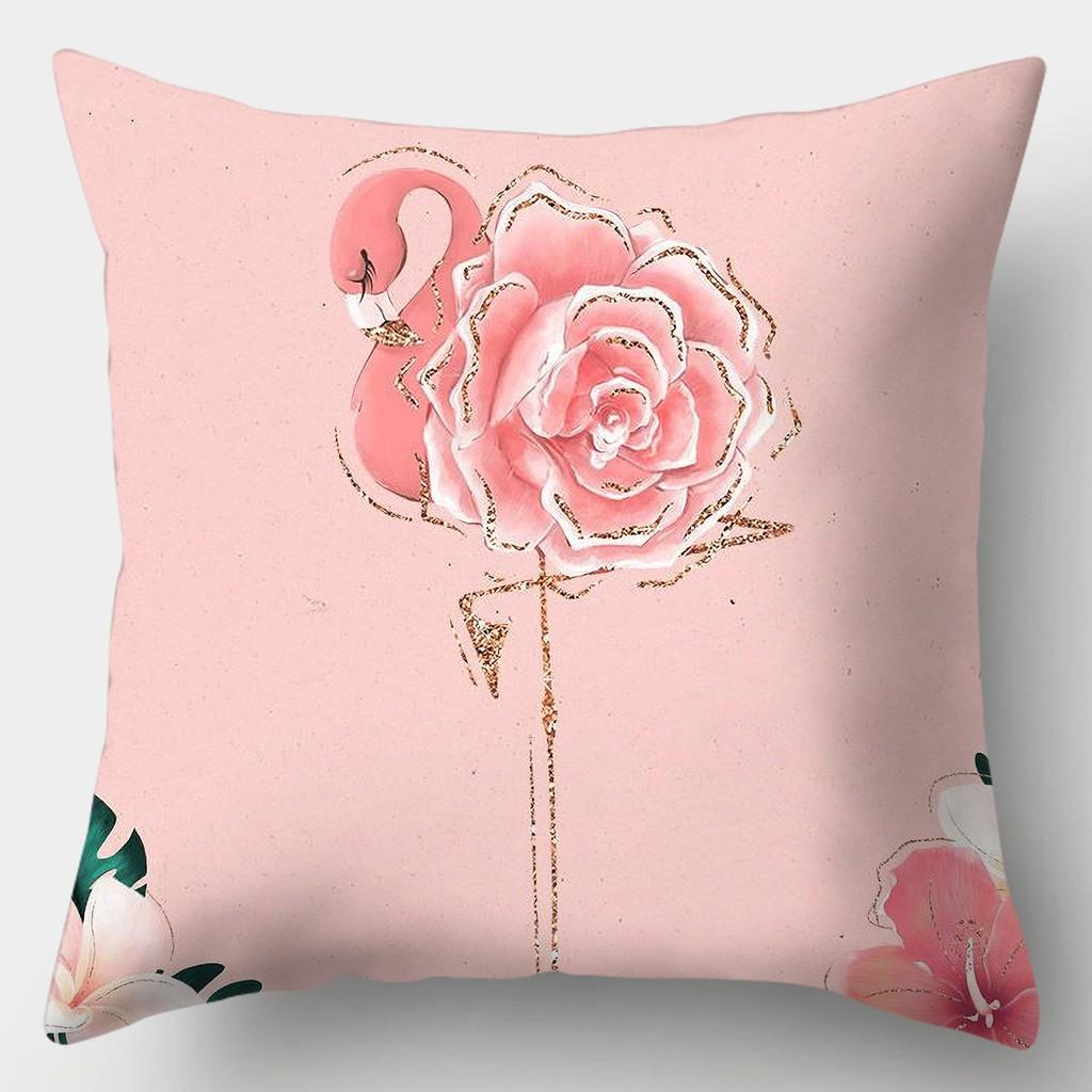 Tropical Flamingo Print Pillowcase Square Peach Skin Sofa Pillowcase Home Decor Pillowcase