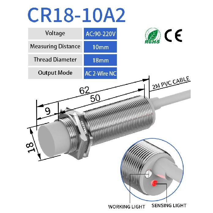 GTRIC M18 Capacitive Proximity Sensor 10-30V DC 3 Wires NPN PNP NO NC Flush Non-Flush Non-Metal Sensing Switch With 2m Cable