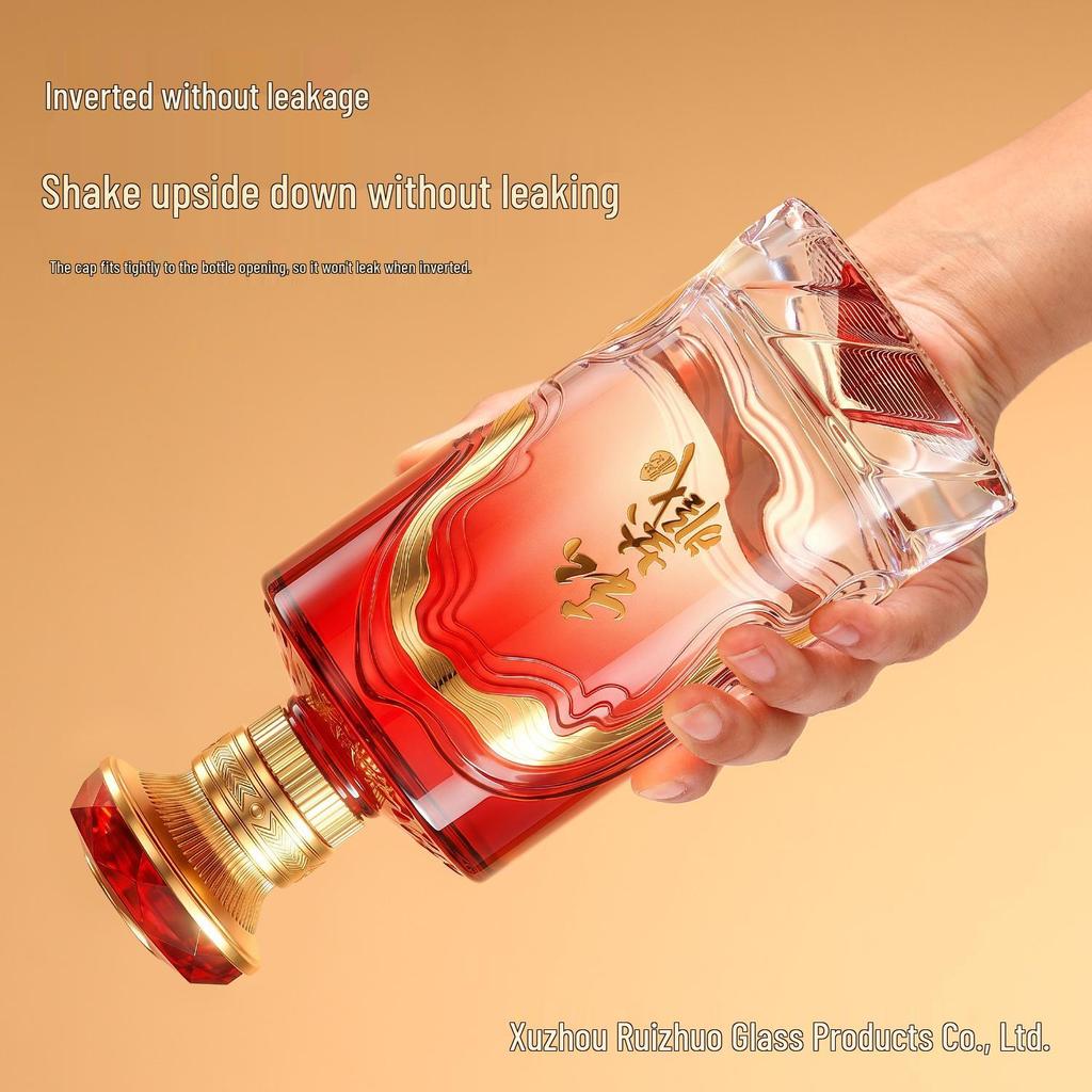 Embossed Transparent Glass Wine Bottle - Empty, High-Grade, Sealed Mountain Base for Baijiu Collection and Portioning (1 Jin Capacity)