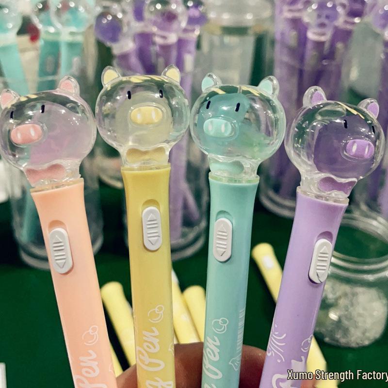 Luminous Jellyfish Light-Up Pen with Real Specimen - Cute Student Stationery Featuring Piggy and Bear Designs