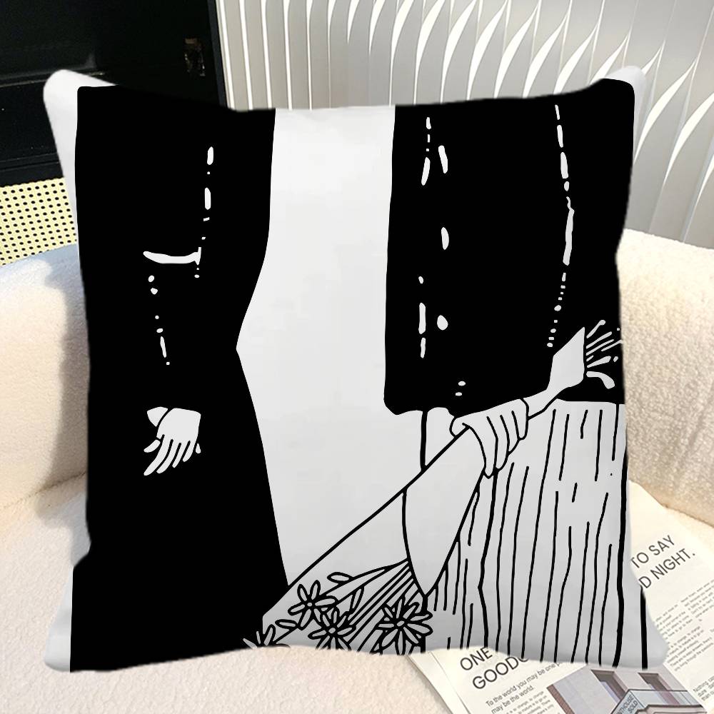 Modern Korean Black And White Love Theme Pillow Case Square Pillow Bedroom Sofa Leisure Comfort Cushion Car Home Decoration