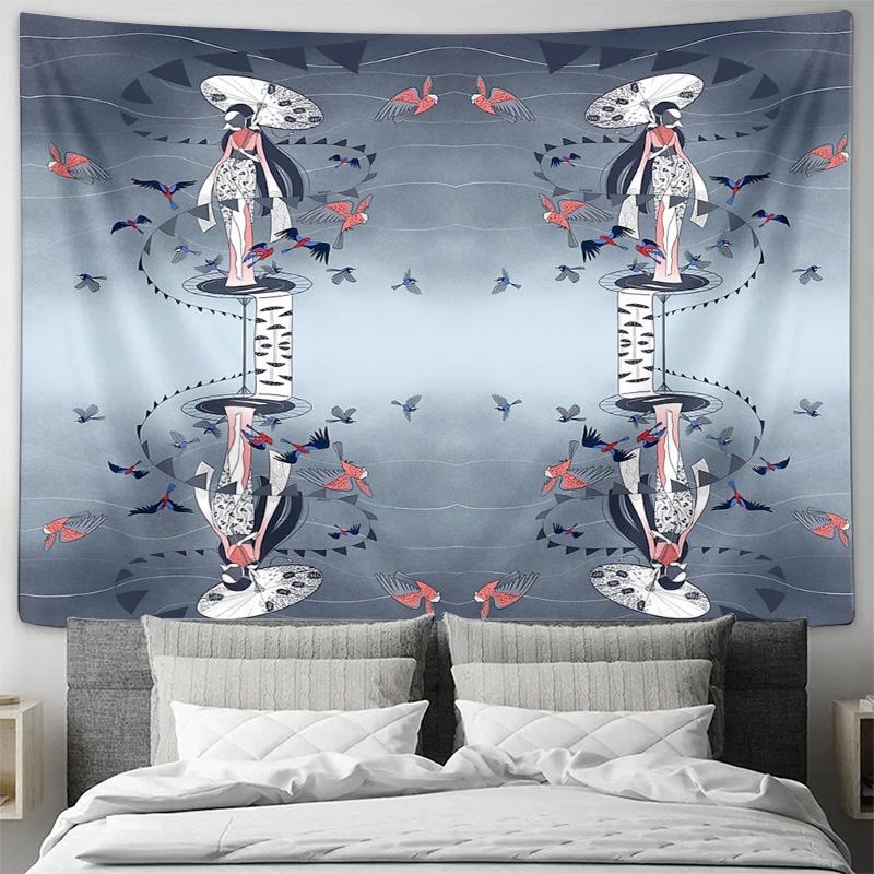 Japanese Geisha Wall Tapestry Vintage Kimono Aesthetic Room Decor Japanese Art Wall Hanging Home Decor Japanese Style Tapestry