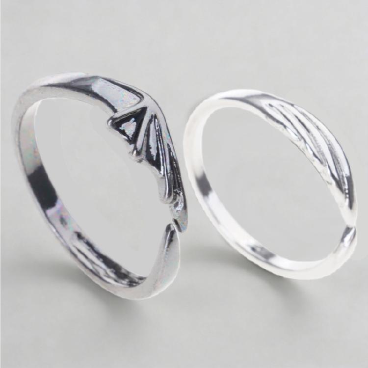 2Pieces Personality Angel Devil Wings Open Ring for Men Women Adjustable Gift
