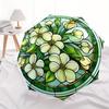 Stained Glass Window Panel with White Flowers - Circular Design for Home Decor Umbrella, Christmas Gift Y117
