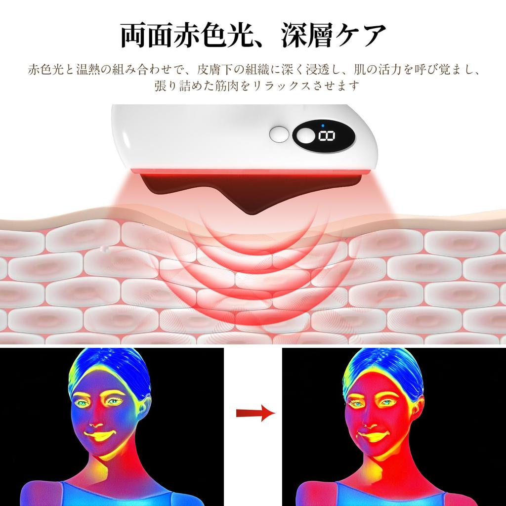 FUIAD Electric Gua Sha Vibration Heat LED Red Facial Massager with 9 Heat and Whole Body Home Day Birthday Japanese Instruction Manual Plate, + +