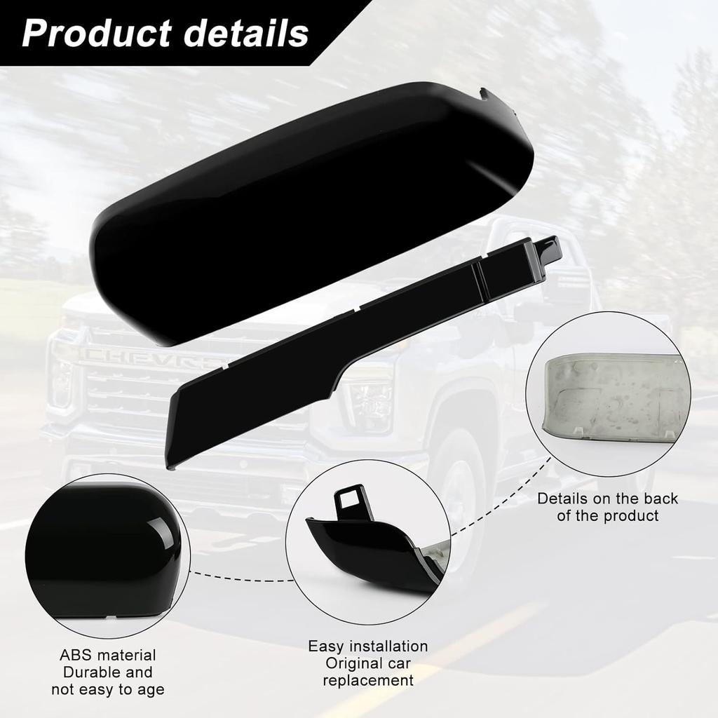 Glossy Black Towing Top+Side Clip-On Mirror Covers Replace for 2020 2021 2022 2023 2024 Chevy Silverado GMC Sierra 2500HD 3500HD (Black)