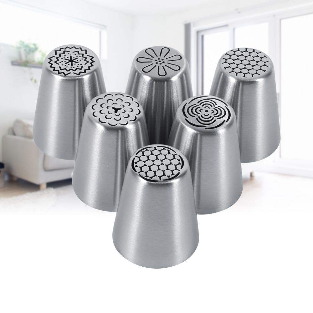 6psc Mounted Tip Piping Nozzle Set Cake Decorating Tips Cookie Icing Dessert Making