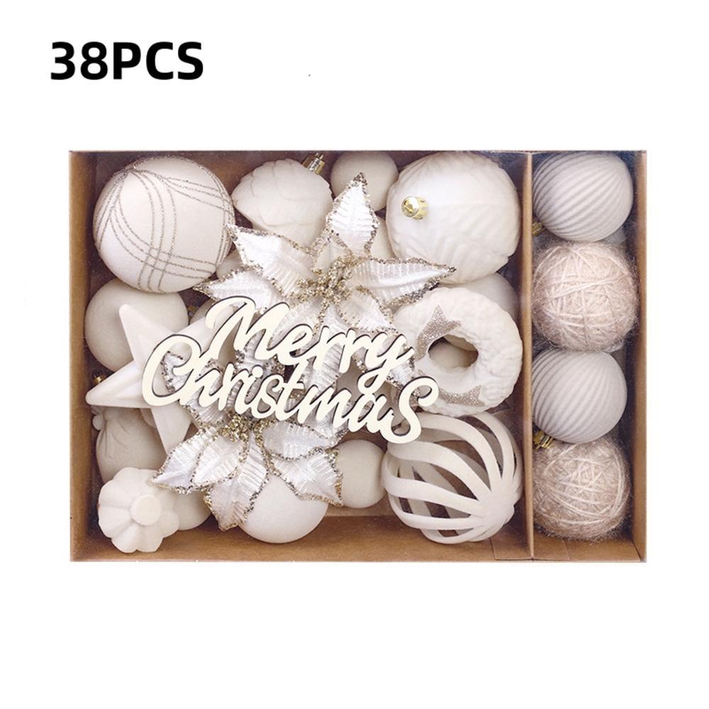 Christmas Decorations 38PCS Flocked Christmas Flowers Christmas Ball Set Christmas Tree Ornaments Velvet Christmas Ball
