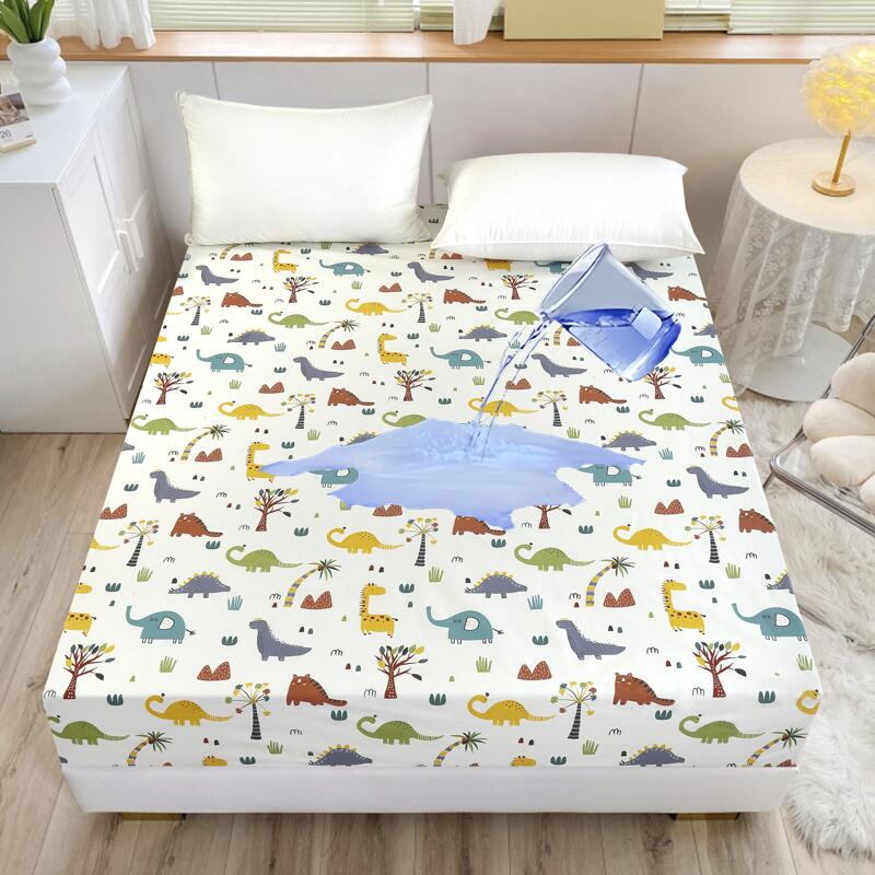 Kuup-Polyester 360° waterproof Cartoon Fitted Sheet Only(no pillowcase) Elastic Band Around Mattress Cover King Size Bed Cover
