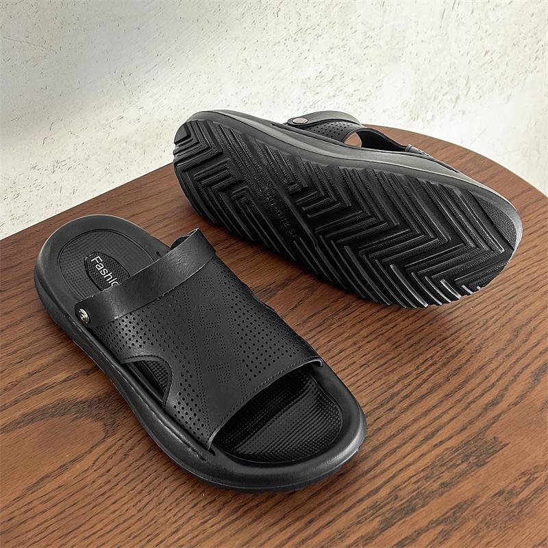 Sandals new wear versatile casual soft bottom anti-skid slippers beach shoes 651201 black-J