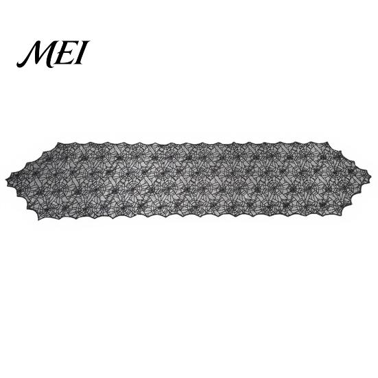 Breathable Lace Fabric Spider Web Table Runner, Black Gothic Festival Theme Mat Cobweb Runner for Halloween Dining Decoration