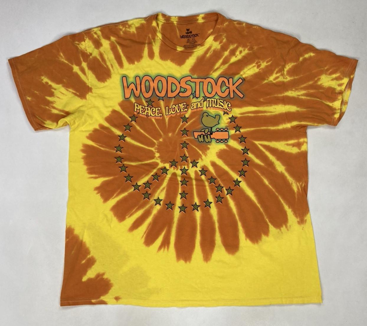 Woodstock Graphic T-shirt Men XL Yellow Orange Tie Dye Peace Love And Music S