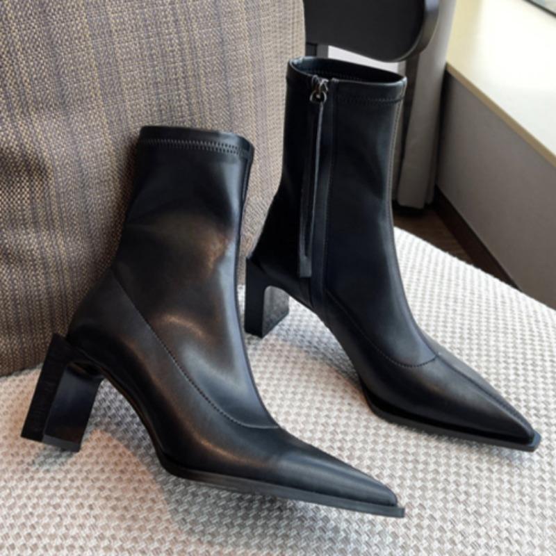 

мода 2024 Зима Новые высокие модные женские ботильоны с острым носком на шпильке удобные и модные короткие модные ботинки на высоком каблуке 39