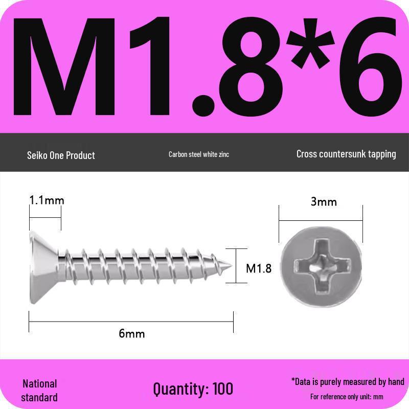 Iron Galvanized Phillips Flat Head Self-Tapping Screws - Countersunk M1 To M4
