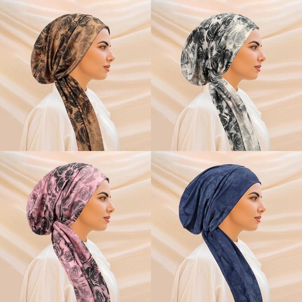 Vintage Rose Pattern Headscarf Hat With Tie Strap For Women Summer And Winter Wear