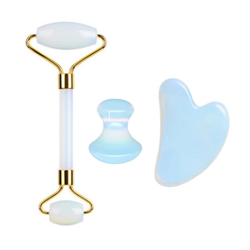 Opalite Jade Massage Roller Gua Sha Set Opal Quartz Crystal Facial Skin Lifting Anti Wrinkle Gouache Scraper Jade Massager