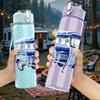 1PC Vintage Blue Truck Retro Pattern 750ml Color Plastic Sports Water Bottle Leakproof Flip Straw Lid Suitable for Sports Office Home Use