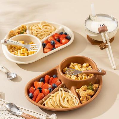 Set di stoviglie per bambini: Ciotola a Ventosa Antigoccia, Piatto per Bambini, Bacchette da Allenamento, Cucchiaio e Forchetta