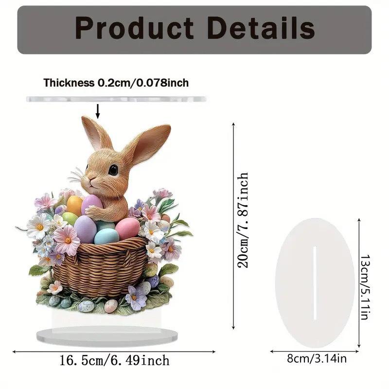 Easter Bunny Ornament Flat Acrylic Ornament Rabbit House Single Desktop Home Office Garden Ornament Yard Decoration Gift