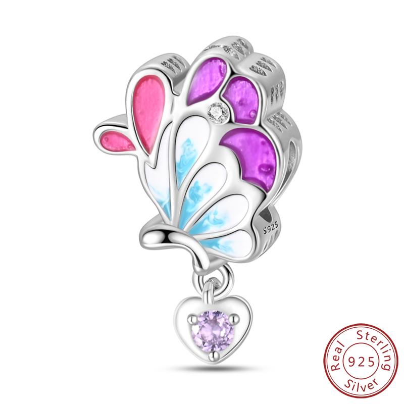 Elegant S925 Silver Butterfly & Dragonfly Multicolor Charms Beads Pendant 3mm DIY Fine Jewelry Making Accessories Gifts