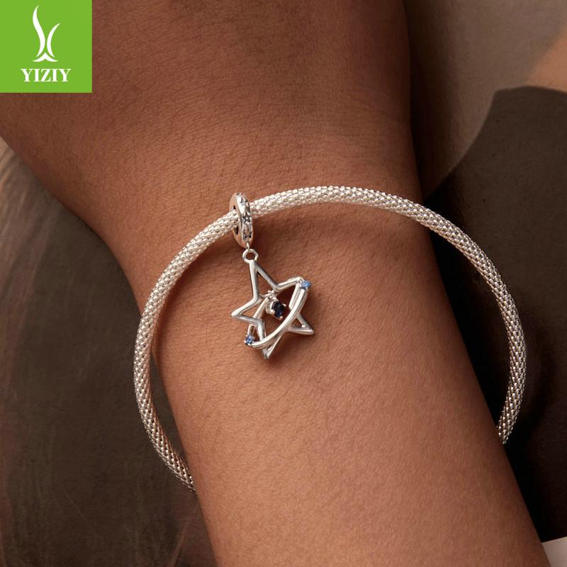 Dream Star Trail Diy Bracelet Necklace Pendant, Blue Star Night Sky S925 Sterling Silver Beaded