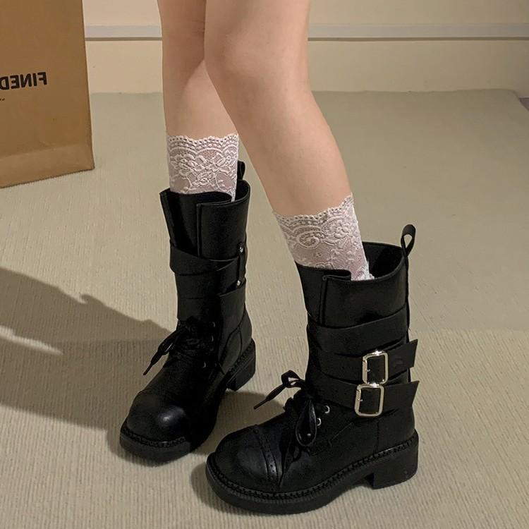Queen Fan Black British Style Thick Heel Height Increase Martin Boots Women's 2025 New Autumn Popular Retro Short Boots