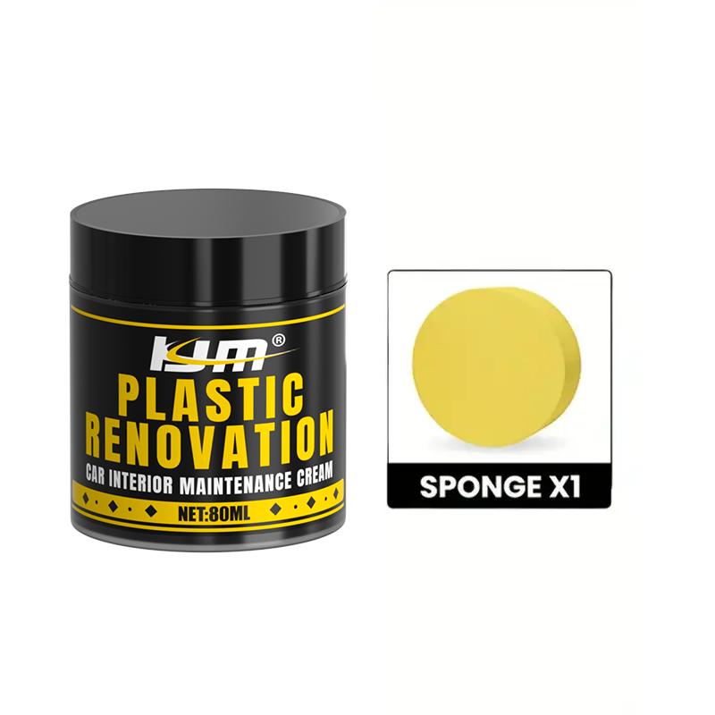 KJM Plastic Renovation Cream-Restore Black Shine To Car Interior Plastics,Effortlessly Revive Faded Surfaces for A Like-New Look