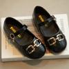 Girls' Performance Dance Shoes with Buckle Children's Flat Shoes Soft Sole 2024 New Girls' Leather Shoes with Pendant Hook&loop