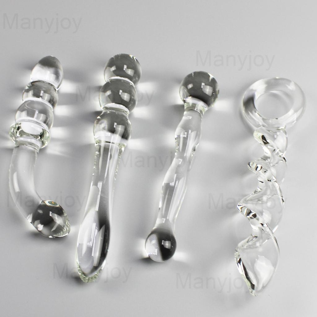 Manyjoy Crystal Glass Dildos Masturbator Realistic Dildo Penis Glass Beads G-Spot Anal Butt Plug Sex Toys for Man Woman Couples