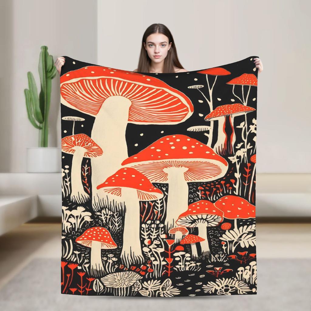 Cartoon Mushroom Blankets Fleece Decoration  Portable Super Warm Throw Blanket for Bedding Office Bedspreads