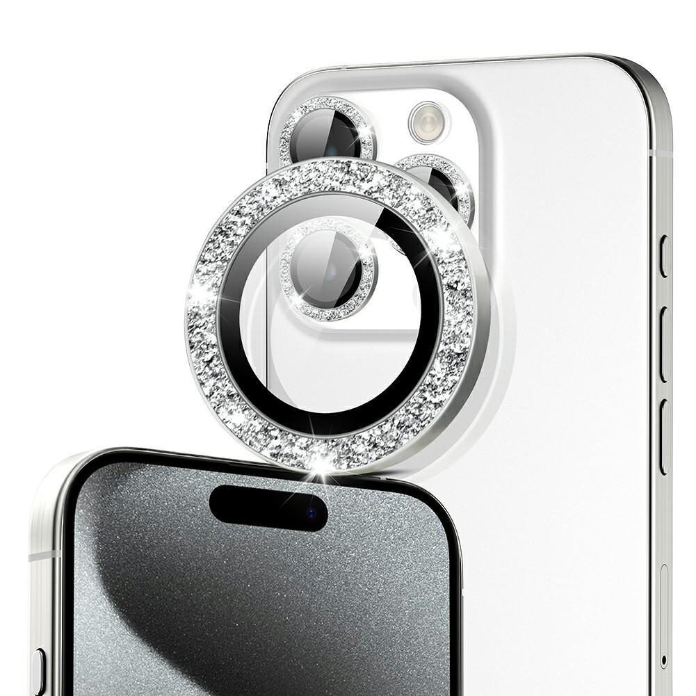 For iPhone 14 Pro/14 Pro Max Camera Lens Protector Glitter Decor Metal Frame Lens Film with Installation Tool
