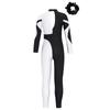 Girls Long Sleeve Stand Collar Shiny Rhinestone Contrast Color Hollow Back Dance Jumpsuit Hair Band