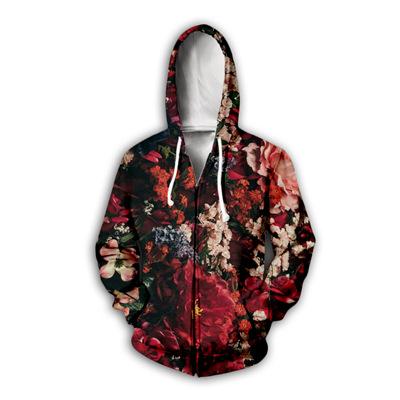 Çiçekli Desenli 3D Baskılı Fermuarlı Kapüşonlular Erkek Sonbahar Kapüşonlu Sweatshirtler Oversize Sokak Giyim Eşofman Takımı Mont Erkek Giyim
