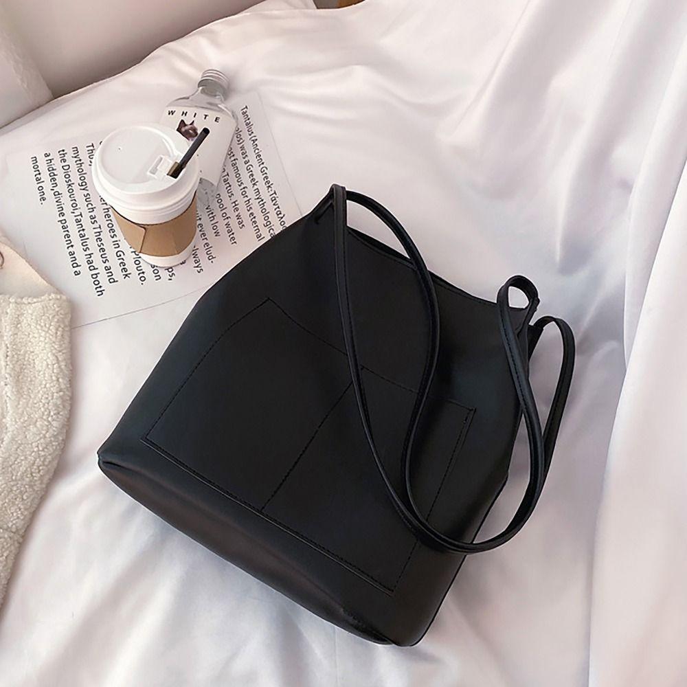 PU Leather Shoulder Bucket Bags Large Capacity Korean Style Tote Bag  Women Girls