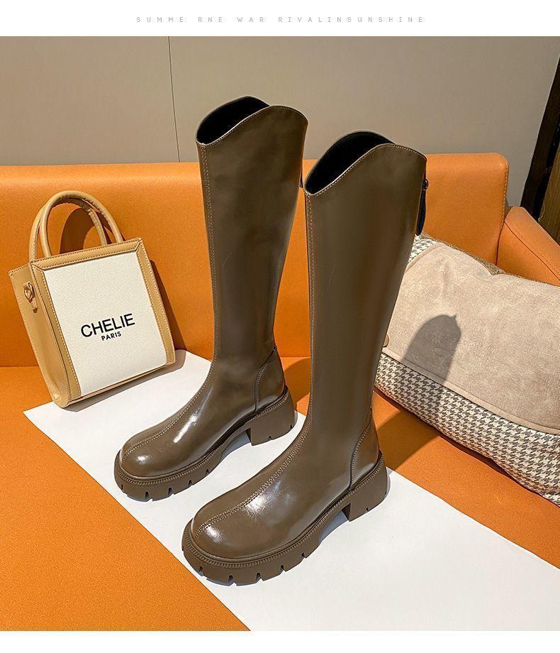 

V-mouth knight boots women s thick heels autumn and winter new thin legs high boots small thick-soled thin boots Martin boots 35