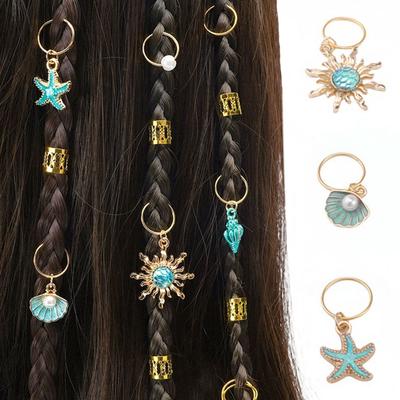 45Pcs Women Universal Pearl Seashell Starfish Dreadlock Hair Rings Festival Beach Party Hair Accessories Hair Braids Decor Set