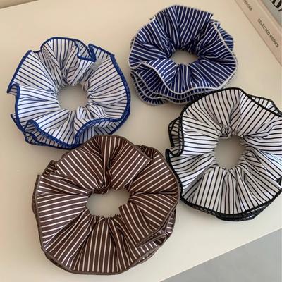 Großes Blau Schwarz Weiß Gestreiftes Scrunchie für Frauen Mädchen Elastisches Haarband Seil Gummibänder Gitter Kopfschmuck Haarschmuck