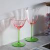 Luxury Vintage Floral Crystal Glass Pink Green Champagne Cocktail Martini Wine Goblet Home Barware