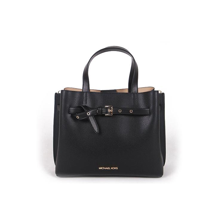 Michael Kors Emilia Litschi-Körnerleder Umhängetasche, Crossbody-Tasche, Handtasche Groß Damen Reines Schwarz 35H0GU5S7T-001