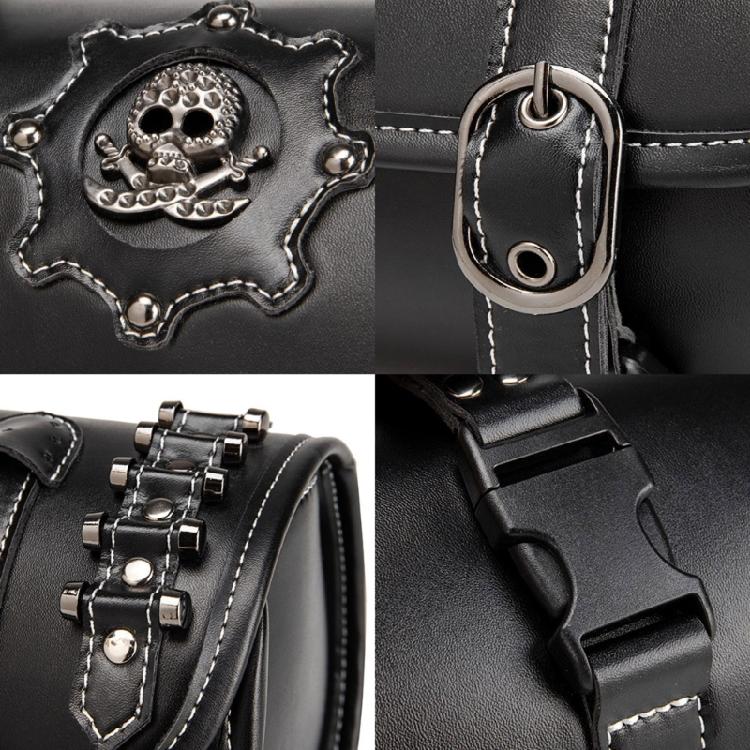 Front Fork Handlebar Bag Motorcycle Front Bag Tool Bag Skull Pattern Saddlebag PU Storage Pouch Motorbike Tool Bag