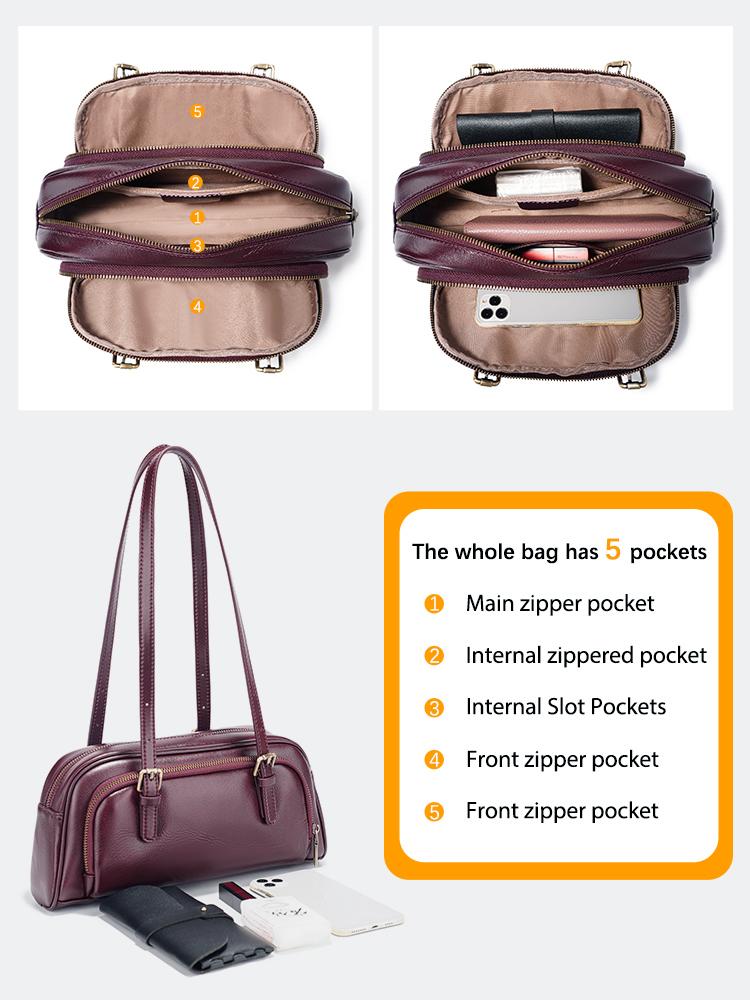 Women French Style Underarm Bag Genuine Leather Shoulder Bag