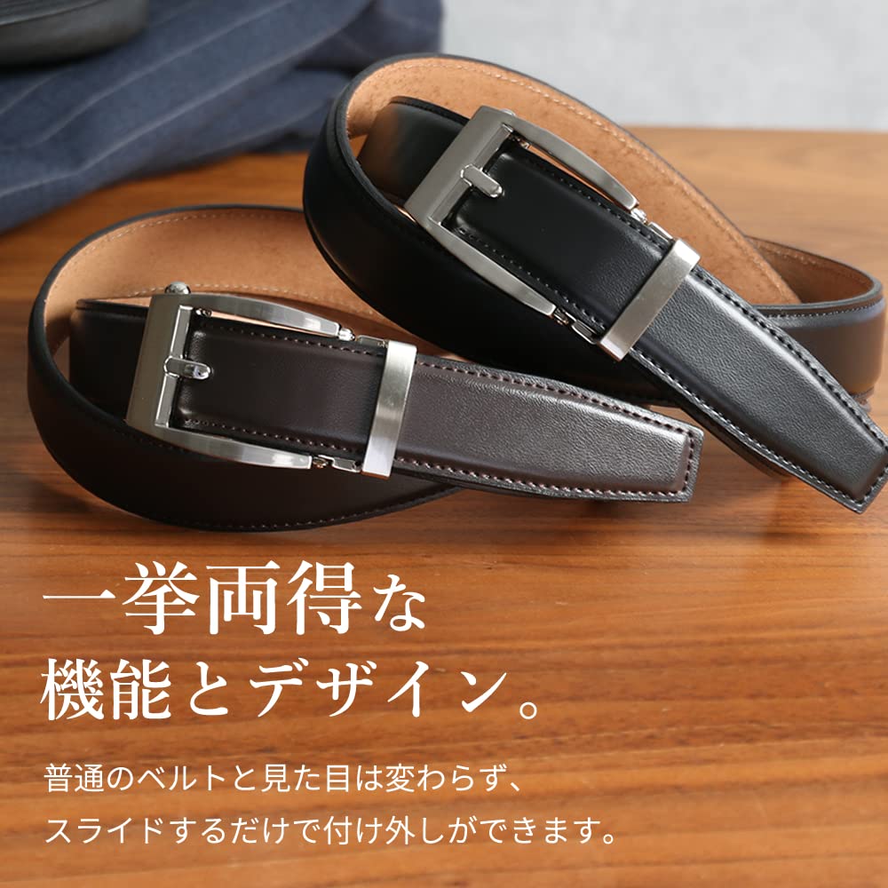 SmartBiz Business No Genuine Made In Stepless Innoshima Total 113cm Belt, Holes, Leather, Japan, Sliding, One-Touch, Leather, High-Performance, Gift,