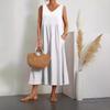 Fashionable Summer Temperament Women's Solid Color Cotton Linen Loose V-neck Dress