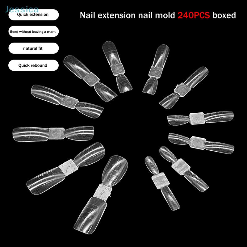 240Pcs Crystal Extension Nail Molds Set - Clear Reusable Nail Forms For Acrylic Gel Nail Extensions