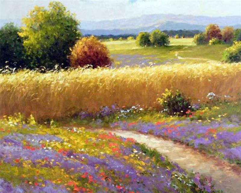 

RUOPOTY раскраска по номерам цветок DIY рамка ручная роспись настенная краска по номерам садовый пейзаж для гостиной 40x50cm NO Frame