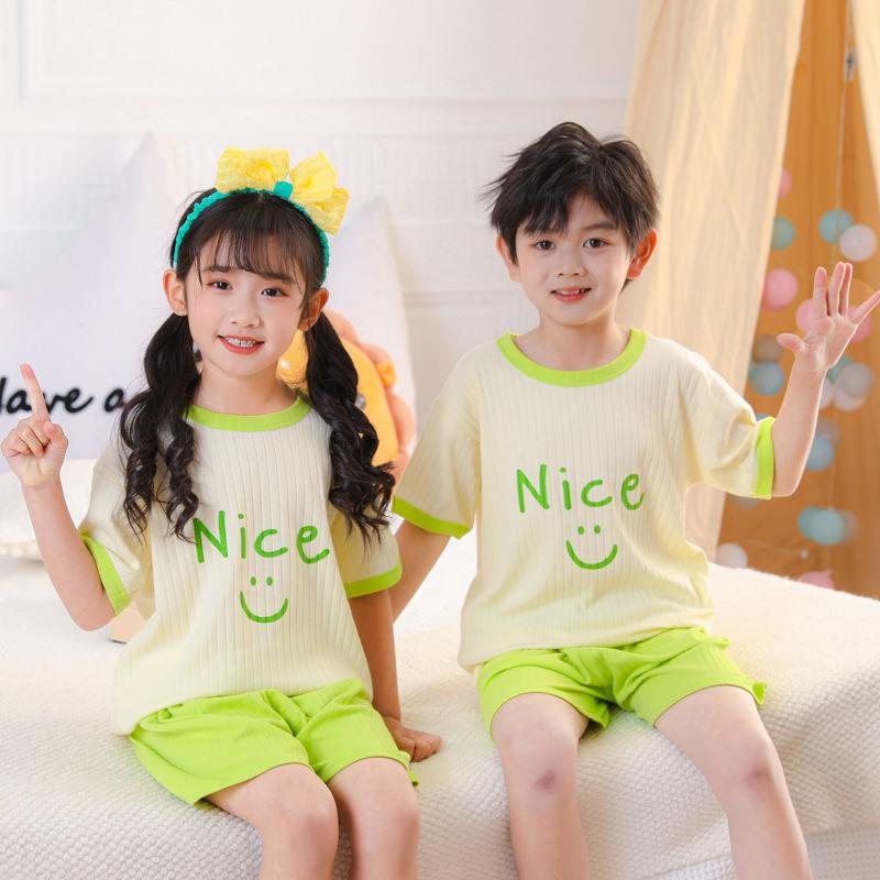 Costume de vară din bumbac cu mânecă scurtă pentru copii, pentru băieți și fete, costume pentru casă, pantaloni scurți