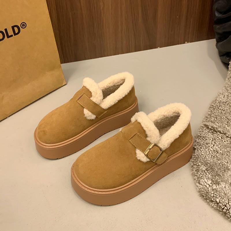 Thick-soled Snow Boots Women's 2025 New Winter Velvet Boken Shoes Thickened Wool Cotton Shoes Doudou Bread Shoes
